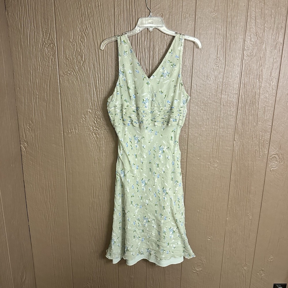 Y2K Vintage JACLYN SMITH SIZE 16 Midi Silk DRESS V Neck‎ Floral Green Elegant